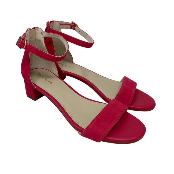 Cole Haan Josie Block Heels Womens Size 8.5 Hot Pink Suede Leather Ankle Strap - Picture 1 of 8